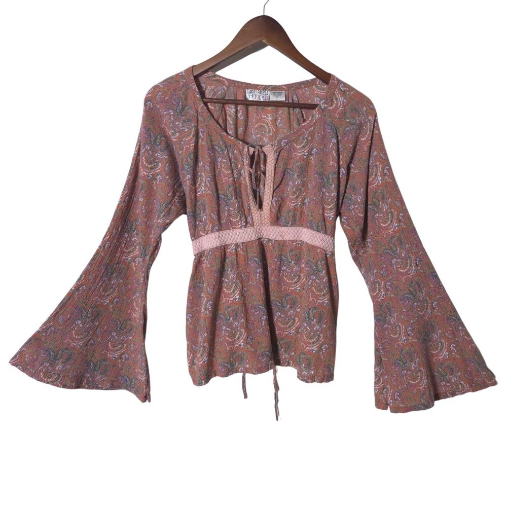 Vintage Funky People Top XL Womens Mauve Embroidered Embellished Boho Festival